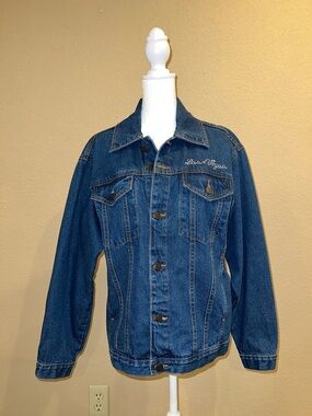 Women's Size Medium Denim Jacket with Rhinestone Butterfly & Las Vegas Detail